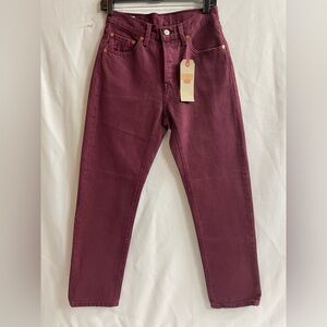 Levi's Premium 501 Women’s High Rise Straight Leg Burgundy Jeans Size W27 L28